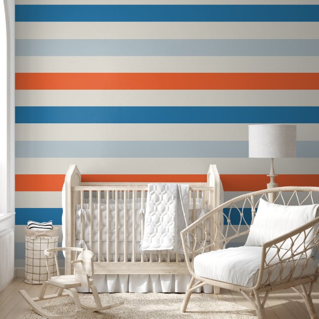 Unique Striped Orange Blue Boy Nursery  Wallpaper (Kids)
