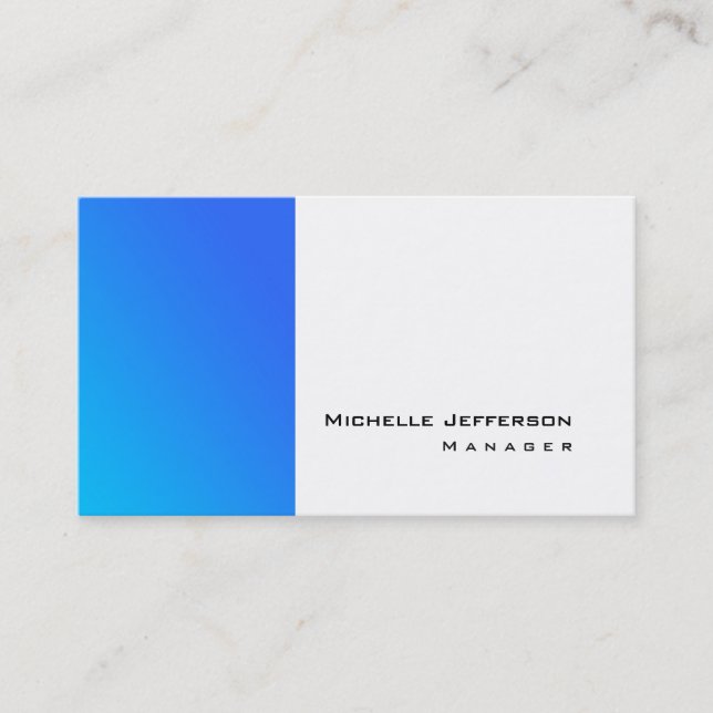 Unique Stylish Blue White Modern Plain Simple Business Card (Front)