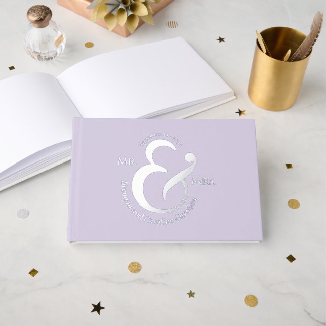 Unique Stylish Bride Groom Names Gold Guest Book (Front Open)