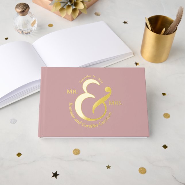 Unique Stylish Bride Groom Names Gold Guest Book (Front Open)