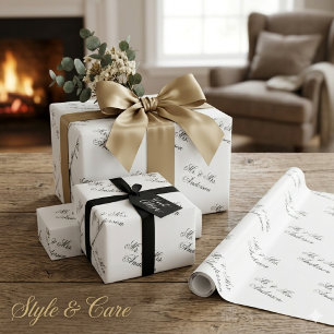 Unique Stylish Custom Text Pattern White Wrapping Paper