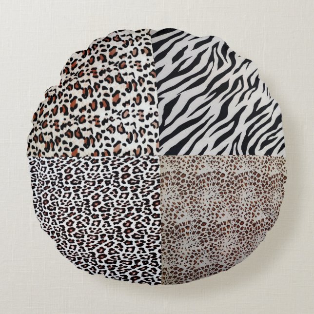Unique Stylish Mixed Leopard Zebra Animal Print Round Cushion (Front)