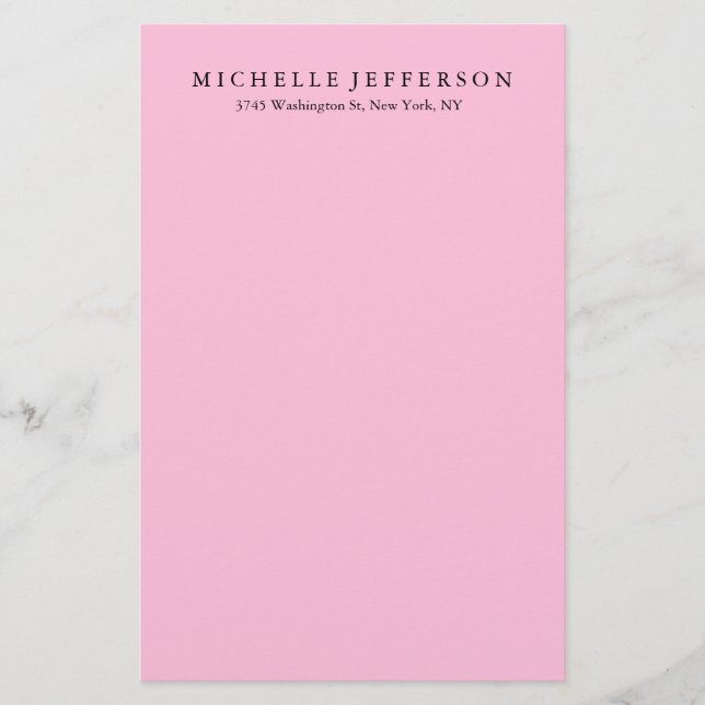 Unique Stylish Modern Elegant Pink Stationery (Front)