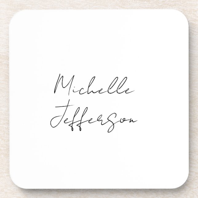 Unique Stylish Modern Plain Calligraphy Add Name Coaster (Front)