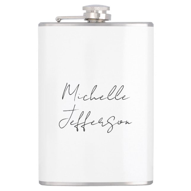 Unique Stylish Modern Plain Calligraphy Add Name Hip Flask (Front)