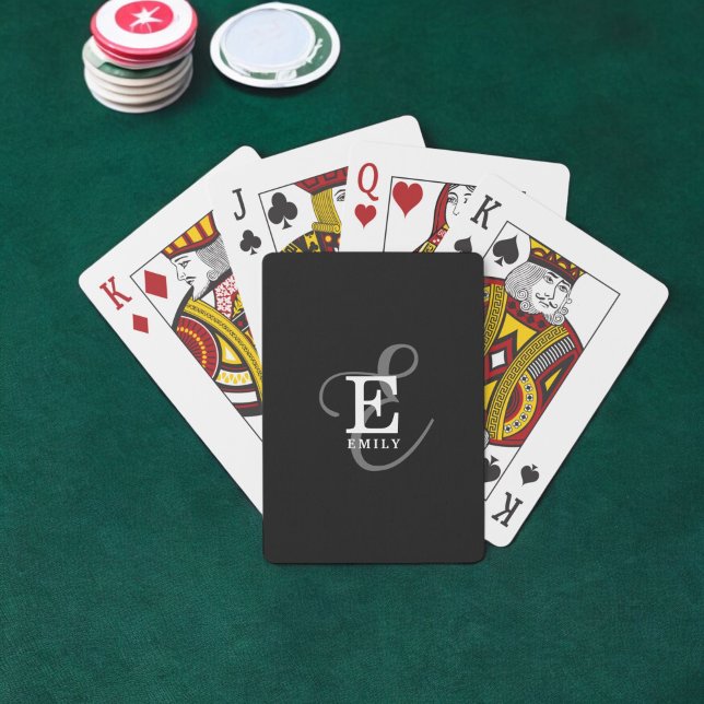 Unique Stylish Name and Monogram Typography Black Playing Cards (Creator Uploaded)
