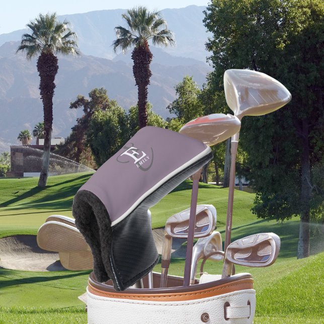 Unique Stylish Name and Monogram Typography Purple Golf Head Cover (Personalize with your name and monogram initial.)