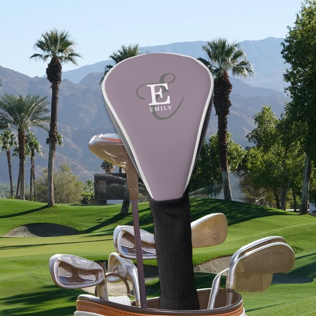 Unique Stylish Name and Monogram Typography Purple Golf Head Cover (Personalize with your name and monogram initial.)