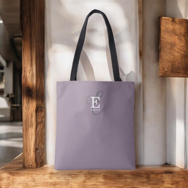 Unique Stylish Name and Monogram Typography Purple Tote Bag (Personalize with your monogram initial and name.)