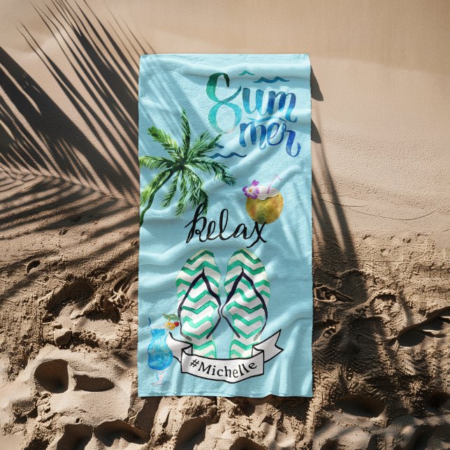 Unique Summer Beach Relaxation Time Personalised  Beach Towel (Creator Uploaded)