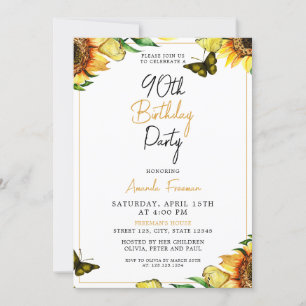 Unique Sunflower 90th Birthday Invitation