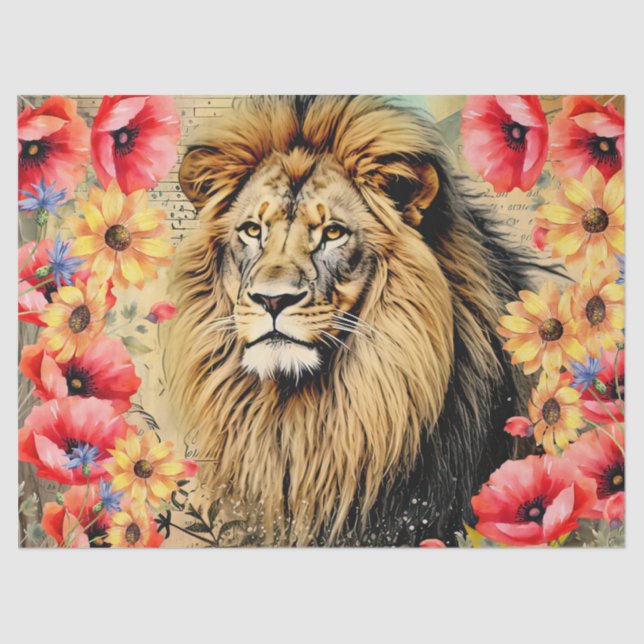 Unique Sunflowers Red Poppies Lion's Head Tissue Paper (Front)