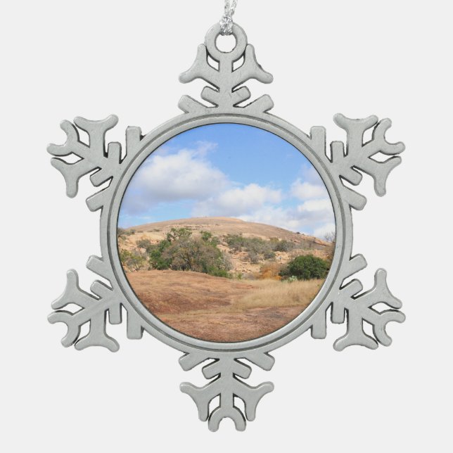 Unique Sunny Texas Enchanted Rock Park Snowflake Pewter Christmas Ornament (Front)