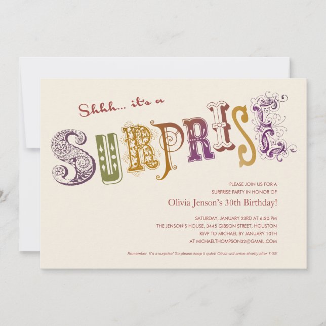 Unique Surprise Party Invitations (Front)