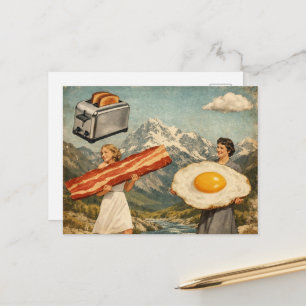 Unique Surreal Breakfast Woman Bacon and Eggs Postcard