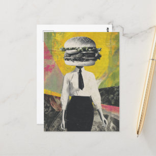 Unique Surreal Cheeseburger Woman  Postcard