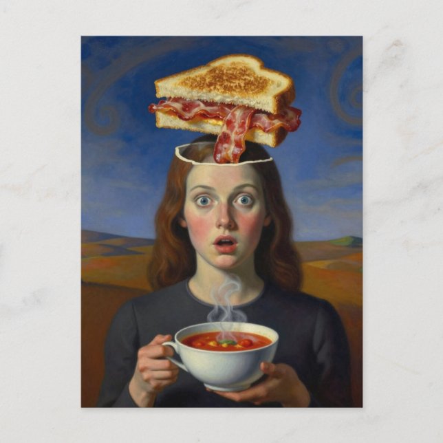 Unique Surreal Grilled Cheese and Soup Postcard (Front)