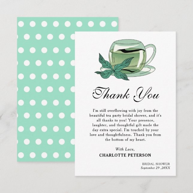Unique Tea Party Bridal Shower Thank You Card (Front/Back)