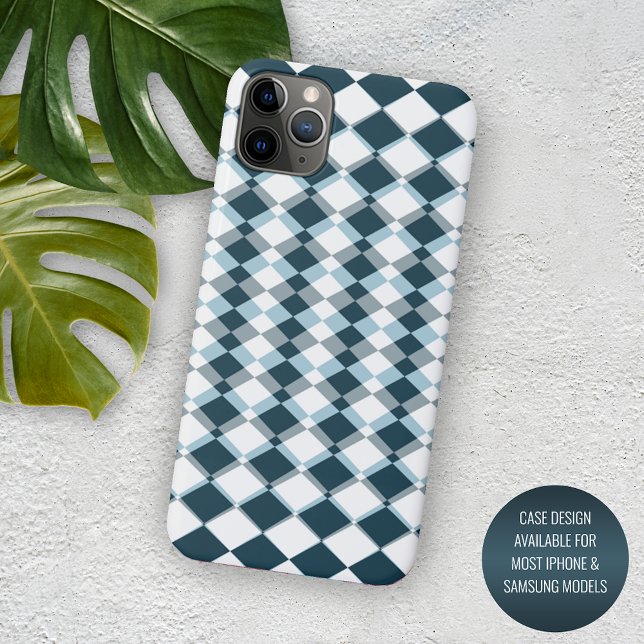 Unique Teal Blue Grey Squares Mosaic Art Pattern Case-Mate iPhone Case (Creator Uploaded)