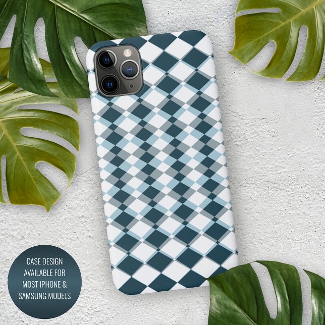 Unique Teal Blue Grey Squares Mosaic Art Pattern iPhone Case (Creator Uploaded)