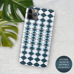 Unique Teal Blue Grey Squares Mosaic Art Pattern iPhone 16 Pro Max Case