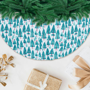 Unique Teal Christmas Watercolor Brushed Polyester Tree Skirt