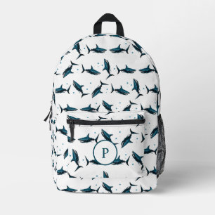 Unique Teal Shark Pattern Printed Backpack
