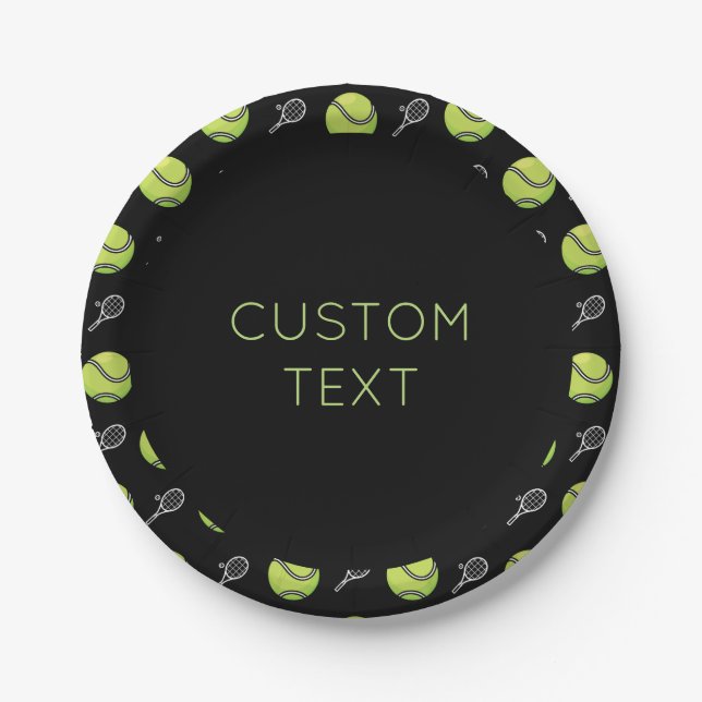 Unique Tennis Racket Ball Pattern Player's Party Paper Plate (Front)