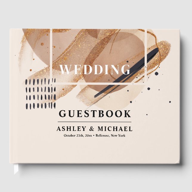 Unique Terracotta brown copper glitter wedding Guest Book (Front)