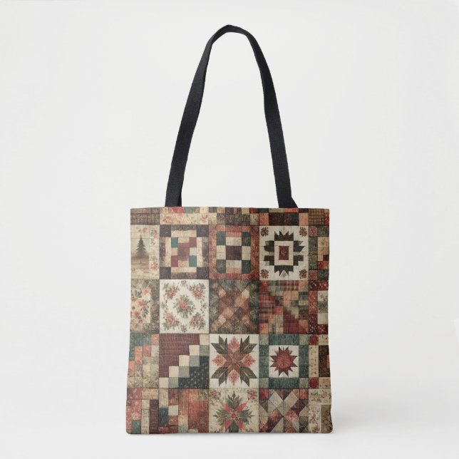 Unique Terracotta Quilt & Patchwork Rustic Retro  Tote Bag (Front)