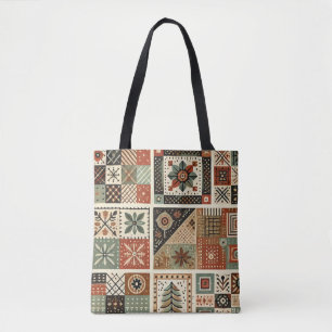 Unique Terracotta Quilt & Patchwork Rustic Retro Tote Bag