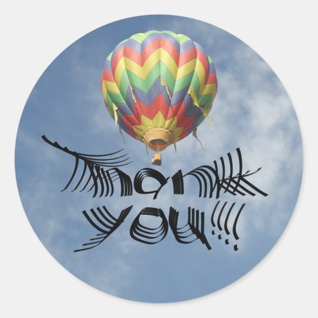 Unique Thank You Telescoping Text Hot Air Balloon Classic Round Sticker (Front)