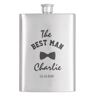 Unique The BEST MAN typography monogram Hip Flask