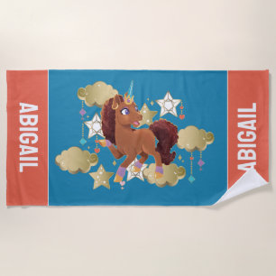 Unique the Unicorn Stars & Clouds Beach Towel