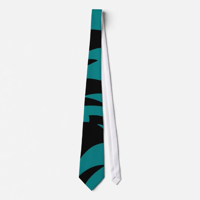 Unique ties teal and black striped retro men's tie (Front)