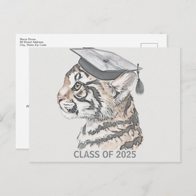 Unique Tiger Graduation Announcement Postcard (Front/Back)