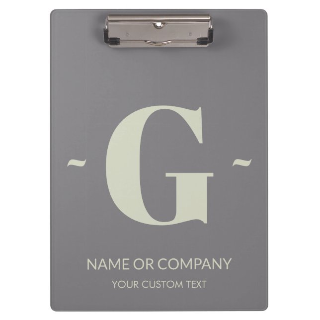 Unique Titanium Grey Ecru Trendy Template Monogram Clipboard (Front)