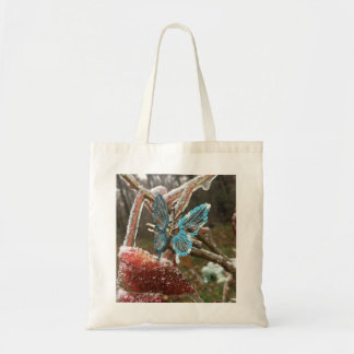 Unique tote bag with butterfly and ice photograph