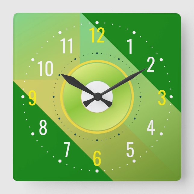 Unique & Traditional Décor - Modern Green  Square Wall Clock (Front)