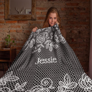 Unique Transparent Faux Floral Lace Personalised Fleece Blanket
