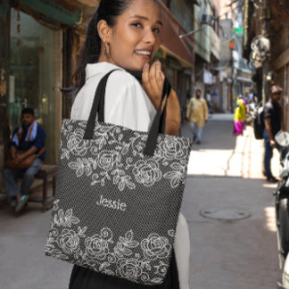 Unique Transparent Faux Floral Lace Personalised Tote Bag
