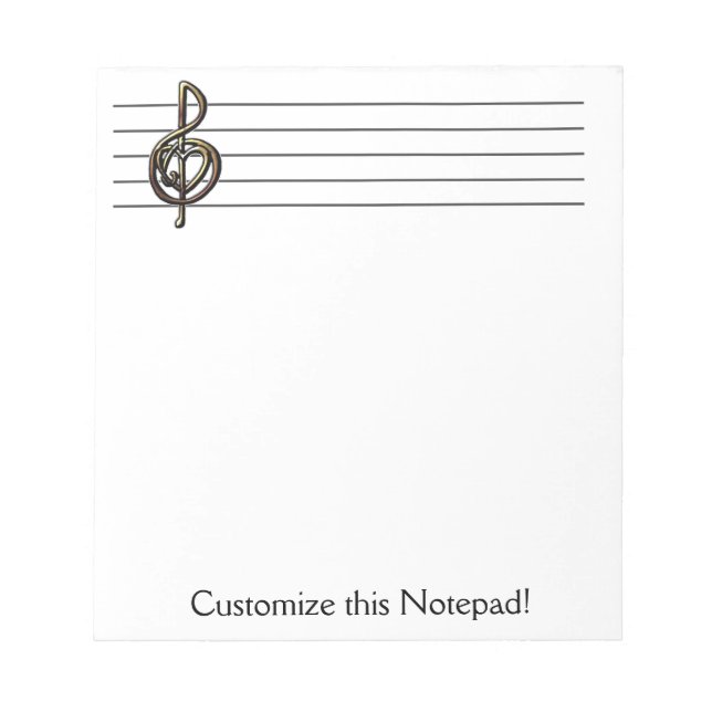 Unique Treble Clef Music Staff Personalizable Notepad (Front)