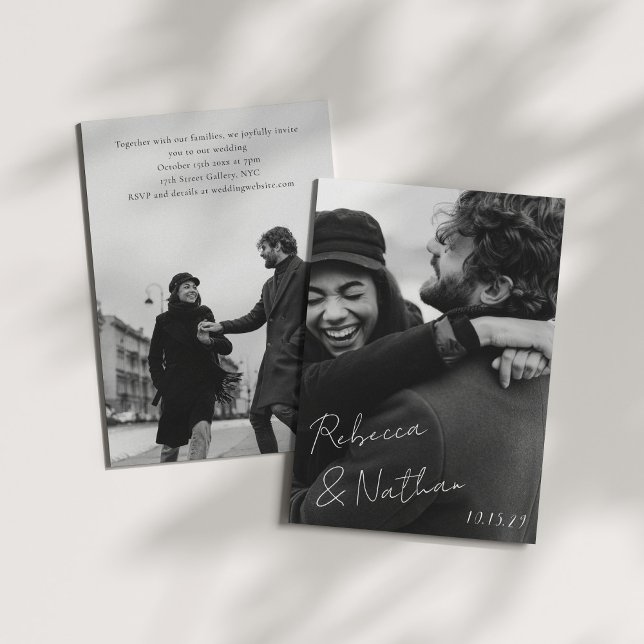 Unique Trendy Black White Large Photos Wedding Invitation (Creator Uploaded)