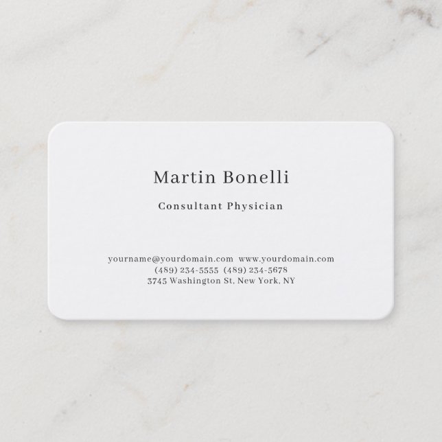 Unique Trendy Minimalist Consultant Physician Business Card (Front)