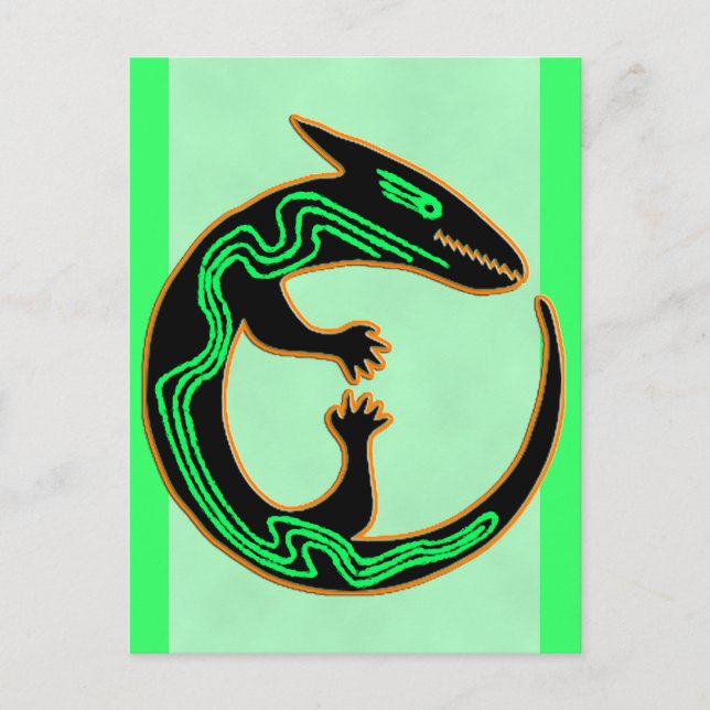 Unique Tribal Green Lizard Postcard (Front)
