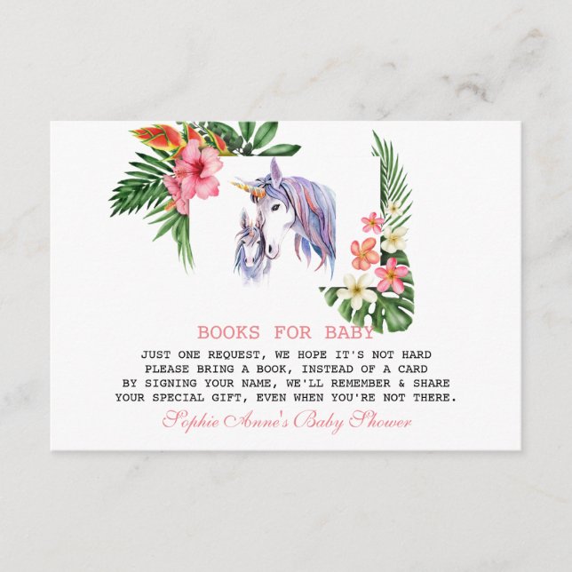 Unique Tropical Flowers Unicorn Baby Shower Enclosure Card (Front)