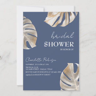 Unique Tropical Gold Monstera Bridal Shower  Invitation