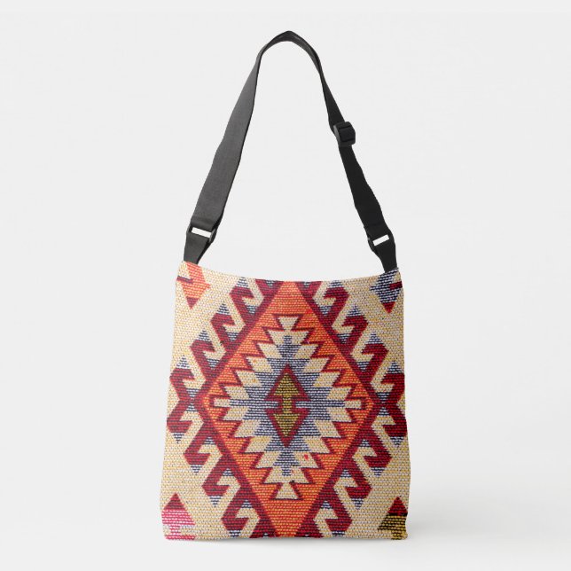 Unique Turkish Beige Kilim Rug  Crossbody Bag (Front)