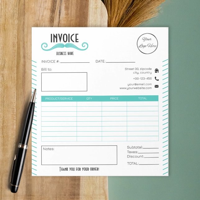 Unique turquoise logo barber shop invoice  notepad (Creator Uploaded)