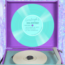 Unique Turquoise Vinyl Record Birthday Invitation